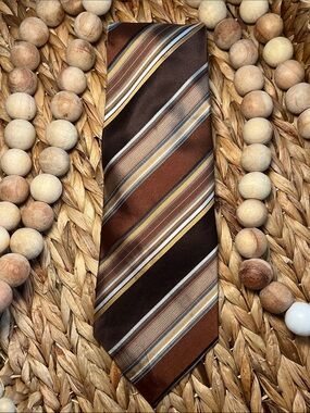 Andrew Fezza Brown and Gold Striped Silk Tie